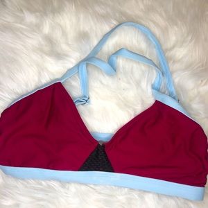 Next brand raspberry burgundy with light blue details workout motif bikini top